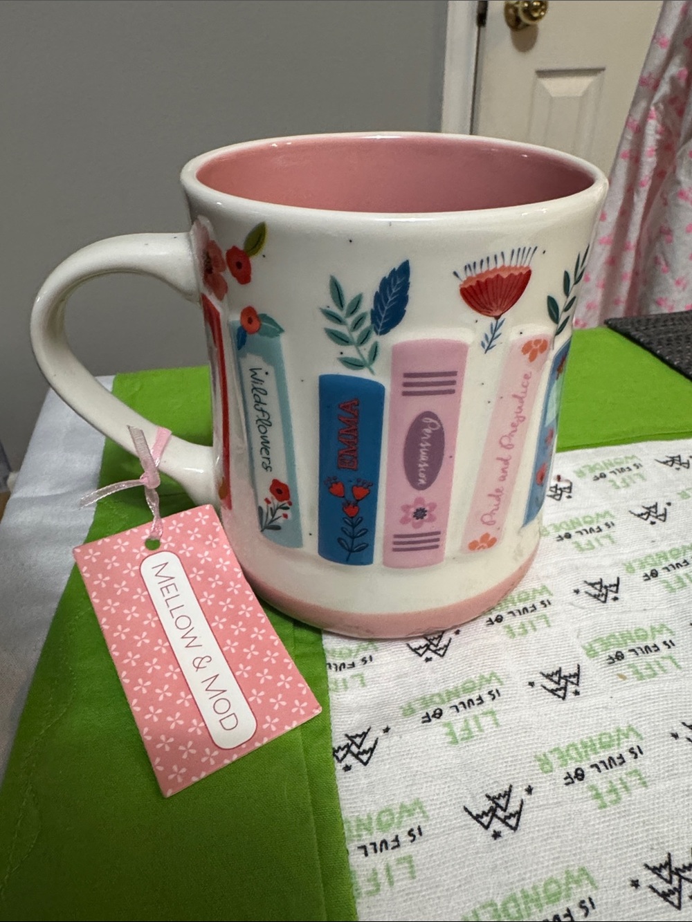 Mellow & Mod Pink Interior Floral Bookstack Ceramic Mug